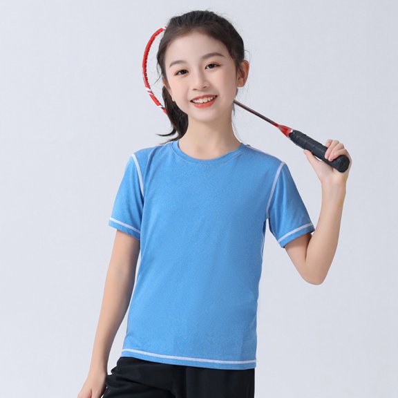 GYRATEDREAM Kids Summer Moisture Wicking Active Sports T-Shirt Round Neck Short-Sleeve Solid Color Undershirt Boys & Girls Teenagers Aged 4 Years-14 Years