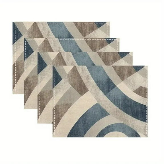 Placemats Set of 4, Navy Blue Modern Abstract Geometric Design Cotton Linen Table Placemat Modern Geometry Decor Dining Placemats Heat Resistant Place Mats Dining Table