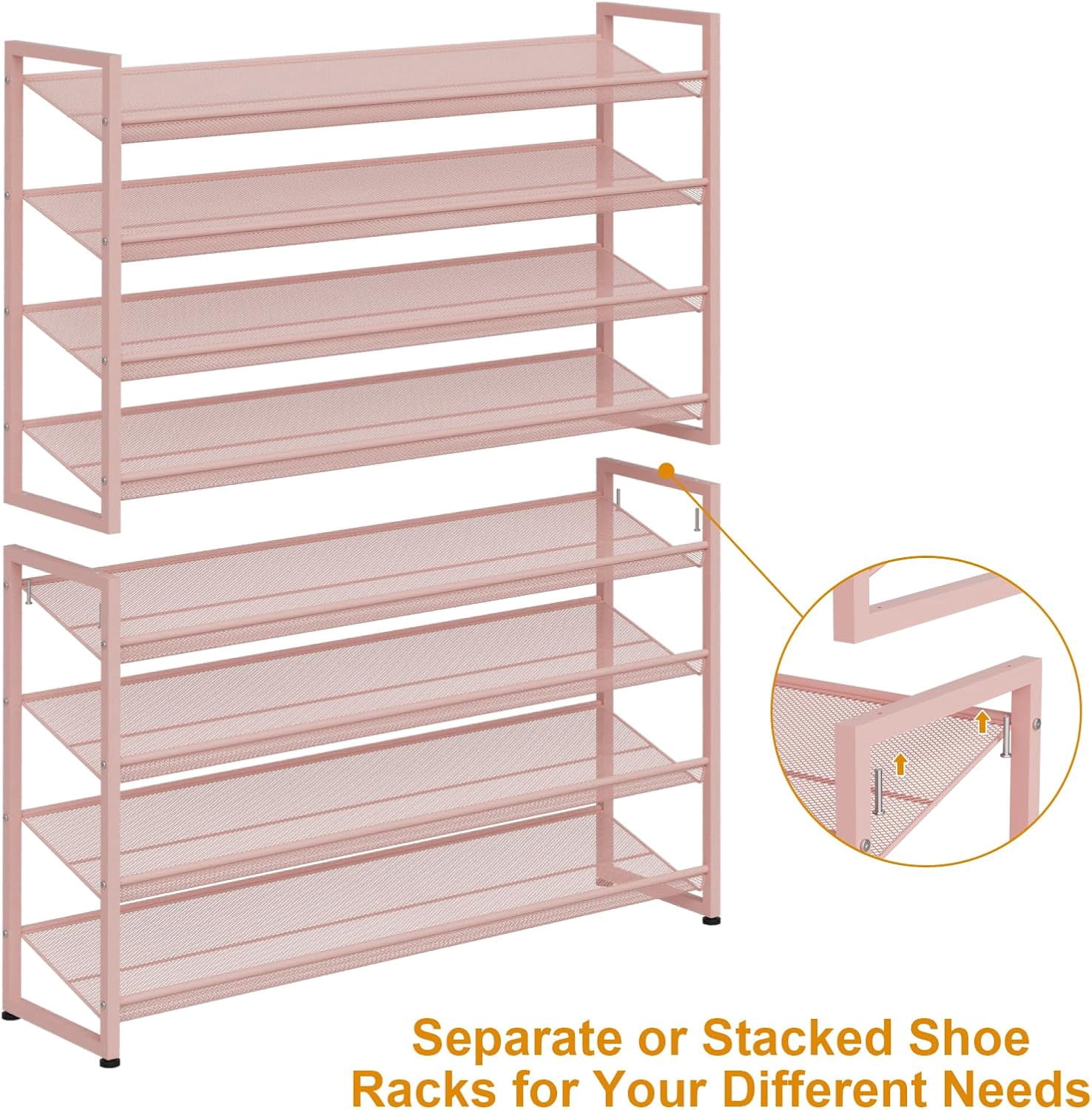 NEYCIL Large Shoe Rack, 8 Tiers Heavy Duty Metal Shoe Storage Rack for Closet Front Door Entrance, Up to 50 Pairs, Pink