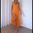 thumbnail image 4 of Vestido de Cóctel para Mujer, Maxivestido Informal Ajustado con Escote en V, Sin Mangas, de con Dobladillo con Volantes, Espalda Descubierta y Abertura Alta. Color Naranja S, 4 of 8
