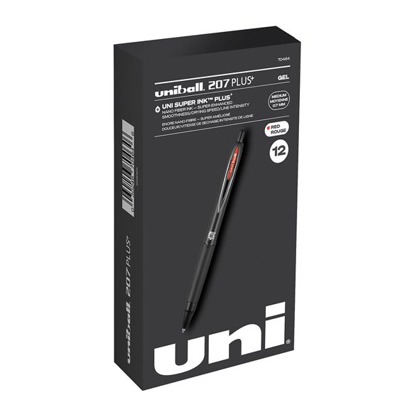 Uniball 70464 207 Plus Retractable Rollerball Pen red (Pack of 12)