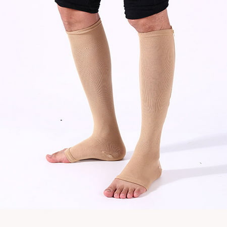 1 Pair Zipper Compression Socks Circulation Pressure Stockings Leg Knee High For Support Reduce Pain Support Socks Open