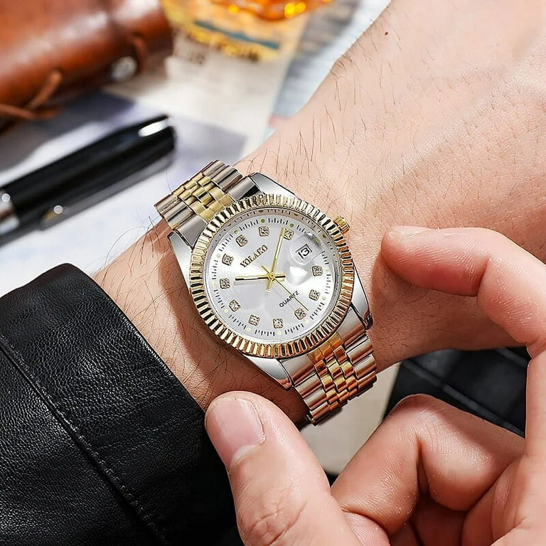 New Fashion Luxury Brand Watches Men s 2021 Golden Full Steel Quartz Wrist Watch For Men Date Business Clock Relogio Masculino gold black Walmart