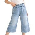 thumbnail image 2 of ATOGUTA Girls Baggy Jeans Baggy Denim Pants Elastic High Waist Wide Leg Jeans with Pockets Size 1T-12, Light Blue, 2 of 4