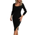 thumbnail image 2 of Rigardu dresses for women womens dresses Square Neck Woolen Knit Dress Elegant Autumn And Winter Buttocks Wrapped Long Dress Black+S, 2 of 9