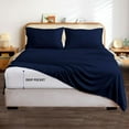 thumbnail image 5 of 600-TC Egyptian Cotton RV Camper - RV Sheets - 4 Piece Bed Set for Campers RV Short Queen 60" x 75" Sheets for RV Short Queen Sheet Set 6" Deep Fitted Sheet Luxury Soft (Navy Blue), 5 of 6