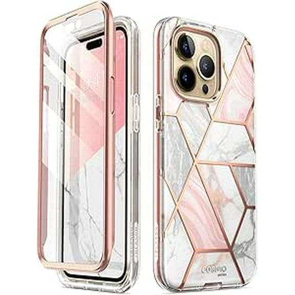 i-Blason Cosmo Series for iPhone 14 Pro Max Phone Case 6.7 inch (2022), Slim Full-Body Stylish Protective Case with Built-in Screen Protector (Marble)
