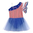 thumbnail image 4 of iiniim Girls Dance One Shoulder Ruffle Sleeve Festival Dancewear Stage Performance Ballet Tutu Dress Red White Blue 10, 4 of 7