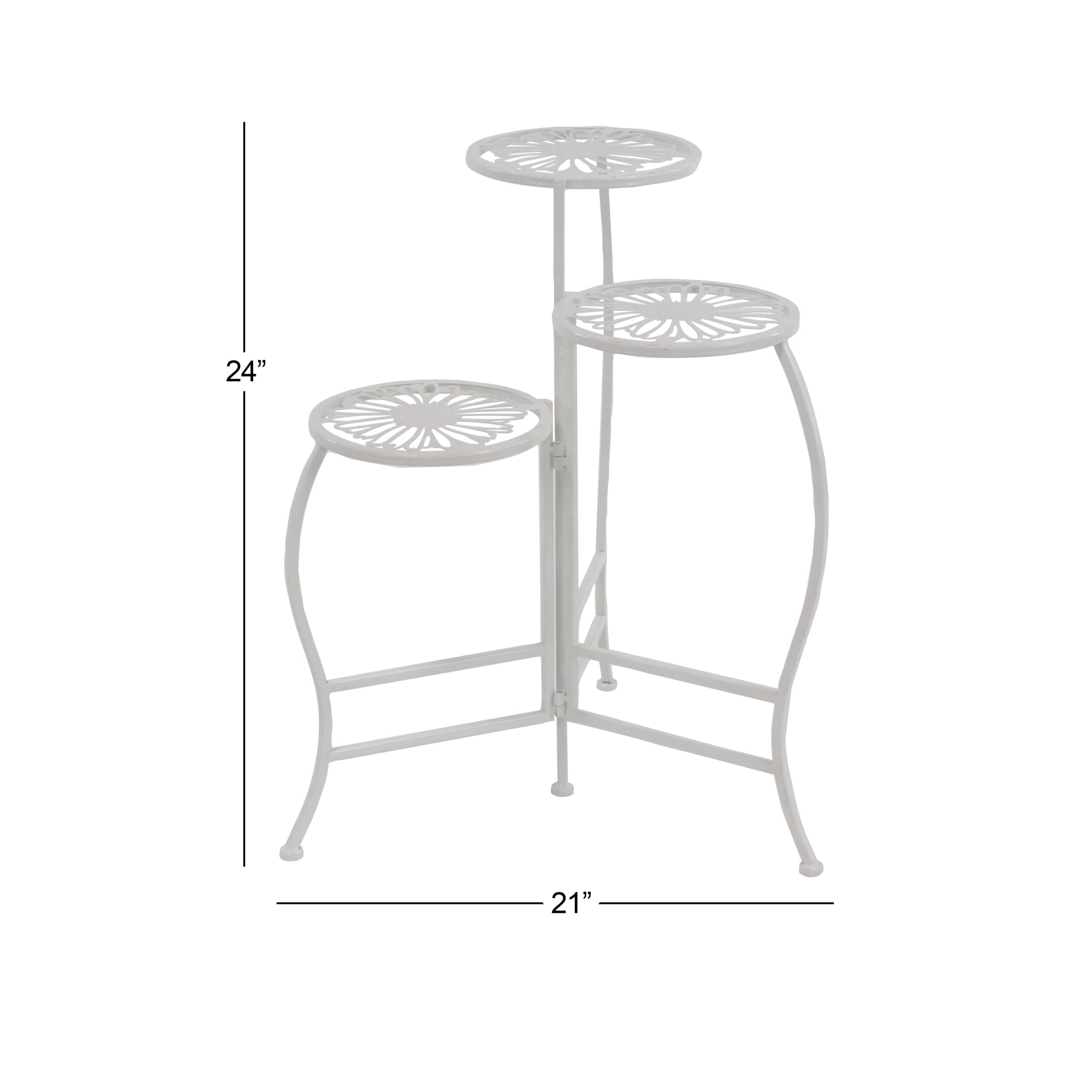 DecMode 21" x 15" x 24" 3 Tier White Metal Floral Plantstand