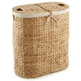 thumbnail image 4 of Casafield Oval Laundry Hamper with Lids and Removable Liner Bags - Natural, Woven Water Hyacinth 2-Section Laundry Basket for Clothes and Towels, 4 of 7