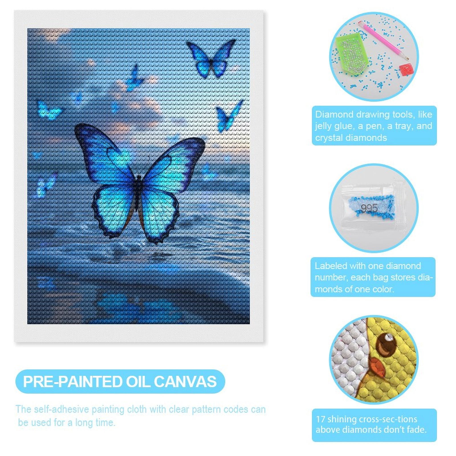 Diamond Art Kit for Adults, Butterflies Fluttering Over Beach Waves Diamond Painting for Adults Beginners, 5D DIY Diamond Art Painting Kits, Colorful Diamond Painting Craft for Home Decor 12x16
