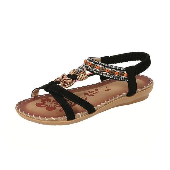 CHGBMOK Women's Sandals Bohemian - Style T - Strap Sandals with Ornate Embellishments Sizes 36-43