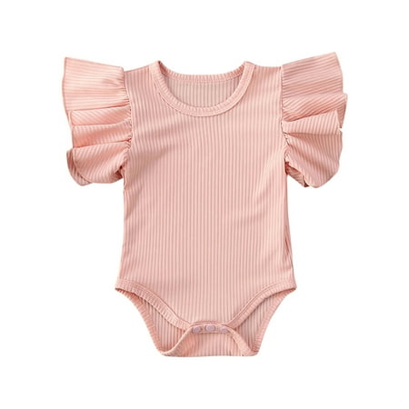 

Wallarenear Baby Girl Ruffle Romper Long Sleeve Rib Knit Jumpsuit Onesie Bodysuit Tops