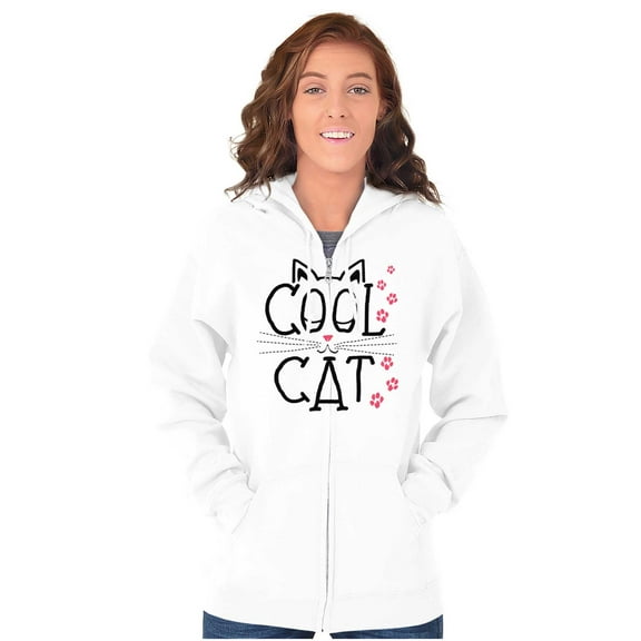 Crazy Lady Cool Cat Kitten Adorable Zip Hoodie Sweatshirt Women Brisco Brands S