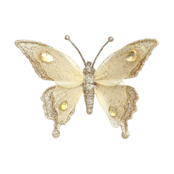 Gold Golden Butterfly Ornaments With Clip Attachment For Christmas Tree Decor