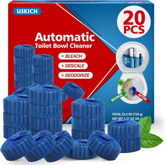 20 Pack Toilet Bowl Cleaner Tablets,Blue Automatic Toilet Tank Cleaners, Long-Lasting Household Toilet Cleaners,Toilet flush Cleaning & Deodorizer
