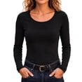 thumbnail image 2 of QINGFSAP Tops for Womens Scoop Neck Long Sleeve Tops Slim Fit Solid Basic Layering Tee Tops, 2 of 9