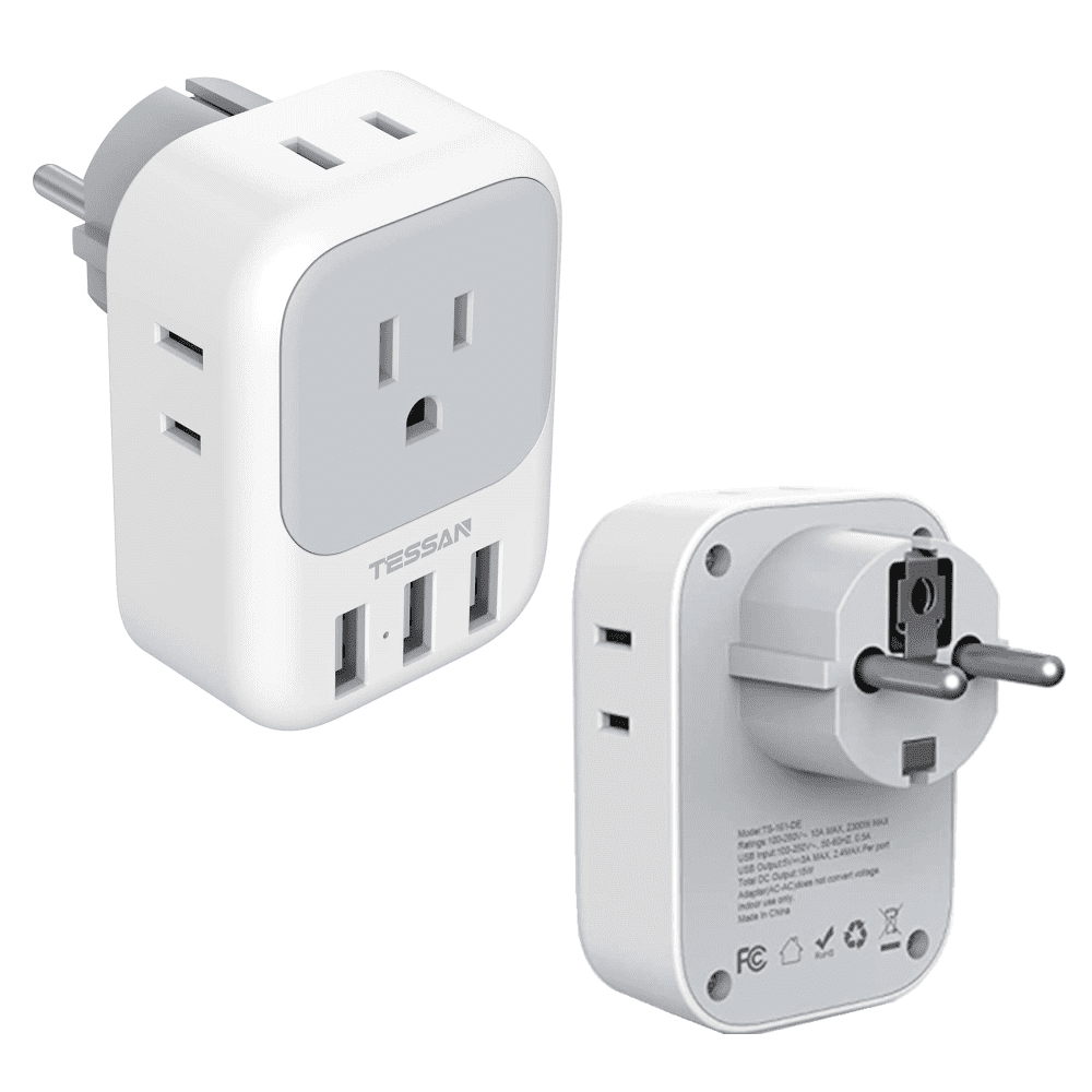 Tessan Germany France Power Adapter, Schuko Outlet Converter With 4 Ac 