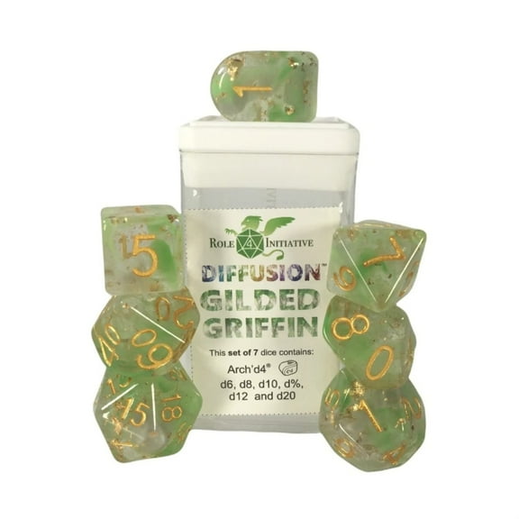 Role 4 Initiative Diffusion Poly Set - Gilded Griffin w/Creature Symbol (7)