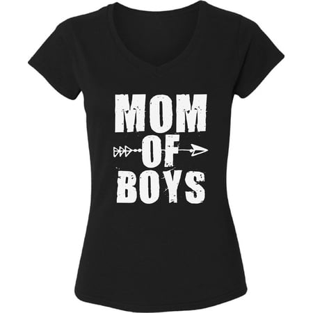 Dreamtees Mom Of Boys White Print V-Neck T-Shirts for Ladies Women Top - S M L XL 2XL Graphic Tee Mother's Day Gift