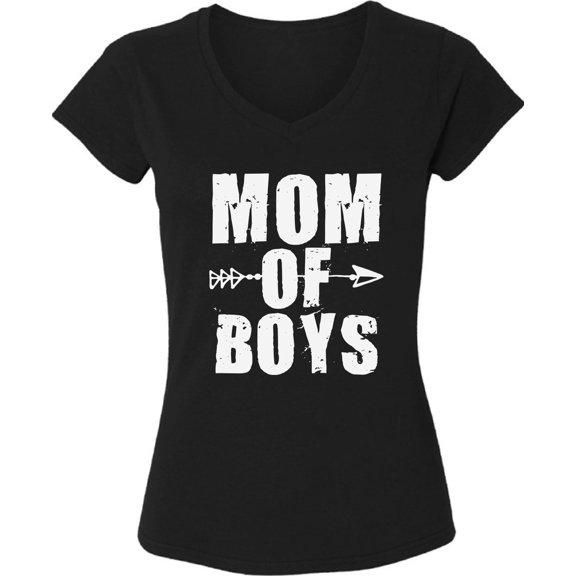 Dreamtees Mom Of Boys White Print V-Neck T-Shirts for Ladies Women Top - S M L XL 2XL Graphic Tee Mother's Day Gift