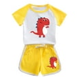 thumbnail image 1 of Geire Kid Summer Outfits Dinosaur Print Raglan Sleeve Top & Drawstring Waist Shorts Boy Girl 2PC Casual Clothes Set, 1 of 2
