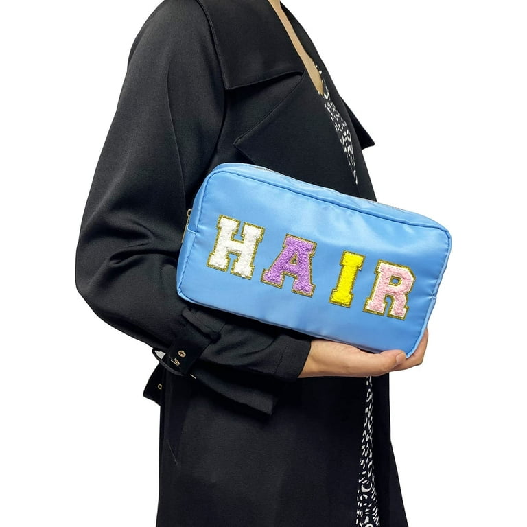 Chenille Letter Makeup Bag with Letter Patches Nylon Makeup Hair