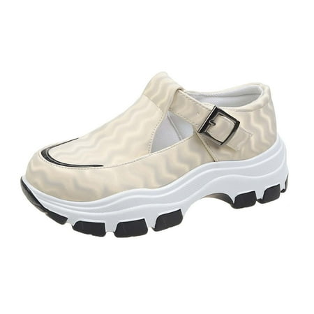 

Fesfesfes Flat Shoes for Women Round Toe Fashion All-match Shoes Platform Synthetic Buckle Casual Shoes Height Increasing Shoes 41(8.5)