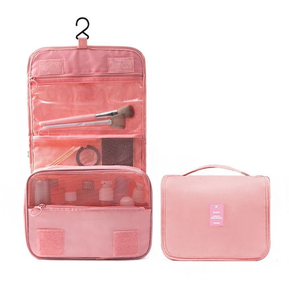 Multifunctional Makeup Large Capacity with Hook Makeup Bag Hanging Toiletry Bag Cosmetic Wash Storage Bag Travel Organizer Pouch PINK