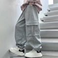 thumbnail image 6 of Piuwrlz Winter Cargo Pants Kids Boys Pocket Sweatpants Long Plain Jogger Pants Gray Size 14-15 Years, 6 of 9