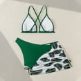 thumbnail image 4 of Quaouag Girl's Cute 3 Piece Swimsuit V Neck Spaghetti Strap Triangle Bikini Set Floral Print Beach Bathing Suit Blue,White,Hot Pink,Green 140,150,160,170, 4 of 6