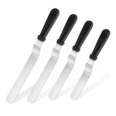 MRSXXNTY Icing Spatula, U-Taste Offset Spatula Set with 6", 8", 10",12"Blade,Stainless Steel Angled Cake Decorating Frosting Spatula Set of 4 (Black)