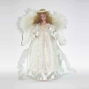 10/Light Ivory Angel Tree Topper With Fabric Hair
