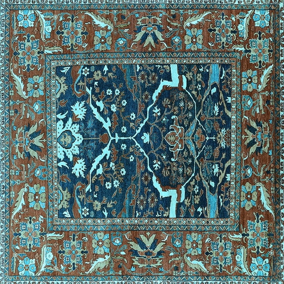 Ahgly Company Indoor Square Oriental Light Blue Industrial Area Rugs, 8' Square