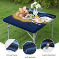 thumbnail image 4 of Blue and Gold Marble Glitter Waves Pattern Square Fitted Tablecloth with Elastic Edge,Square Table Cover,Washable Elastic Table Cover for Home Kitchen Party Decor 36"x36", 4 of 6