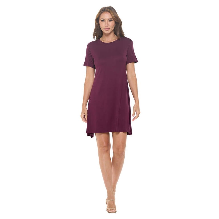 Women's Short Sleeve Midi T-Shirt Dress, Casual Loose Swing Tunic Dress,  Summer 2024(Burgundy Large Size) - Walmart.com