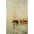thumbnail image 2 of August von Pettenkofen 13x18 Black Ornate Wood Framed Double Matted Museum Art Print Titled - Study from Venice with Ship (1881), 2 of 5