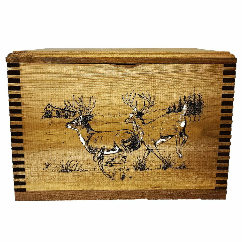Evans Sports Whitetail Deer Solid Pine Ammo Box with Notched Finger ...