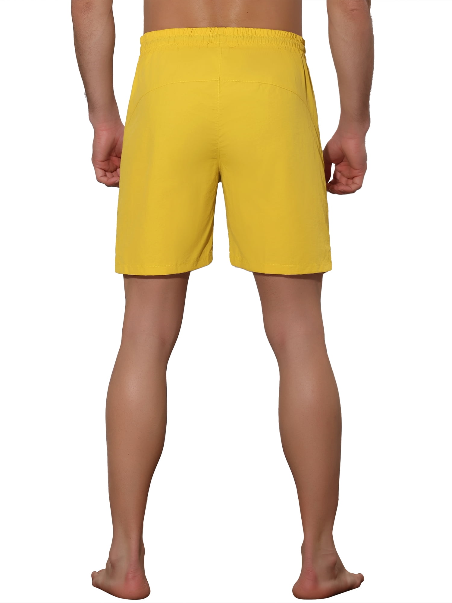 Unique Bargains Men's Solid Color Elastic Waistband Lightweight Swimwear Shorts 34 Yellow