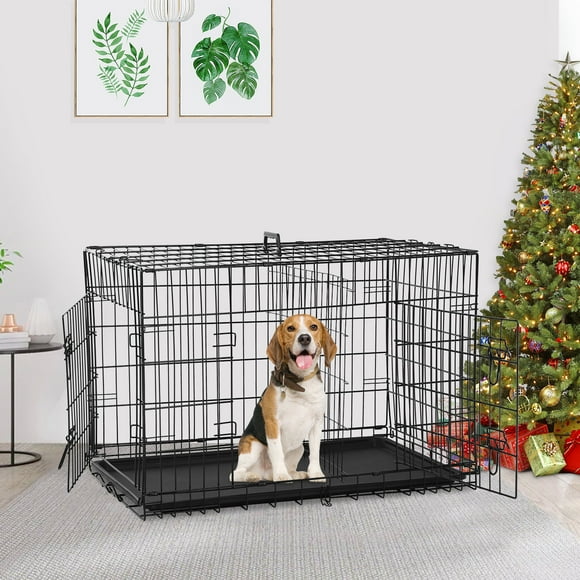 NiamVelo Dog Cage Dog Crate 36'' Extra Large Dog Crate Kennel for Large Dogs, Folding Metal Dog Crate W/Divider & Tray Double Doors , Black