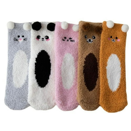 

5 Pair Women Fuzzy Coral Fleece Socks Comfortable Plush Long Socks Birthday Gift