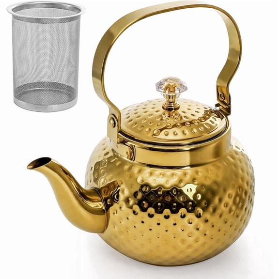 1.2L Vintage Stainless Steel Tea Kettle With Handle Infuser, Loose Leaf Teapot For Tea, Milk, And Coffee, Stovetop Teapot For Home And Outdoor