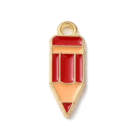 100pcs Alloy Enamel Pendants Golden Pencil Charm Red 18.5x6.5x1mm Hole: 1.8mmDIY
