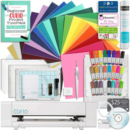 Silhouette Curio Starter Bundle with 24 Oracal 651 Sheets and (Best Vinyl Cutting Machine)