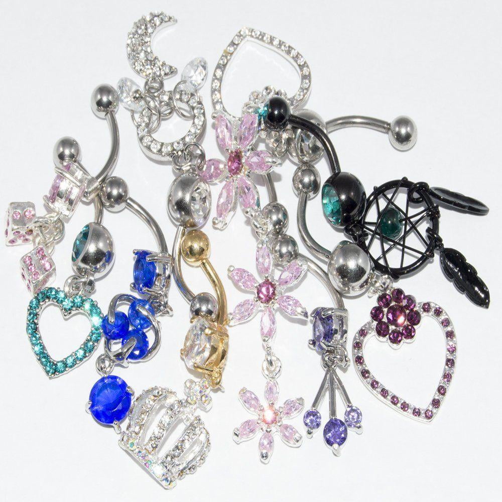 Belly Button Ring Dangle Surgical Steel And Acrylic Lot of 10