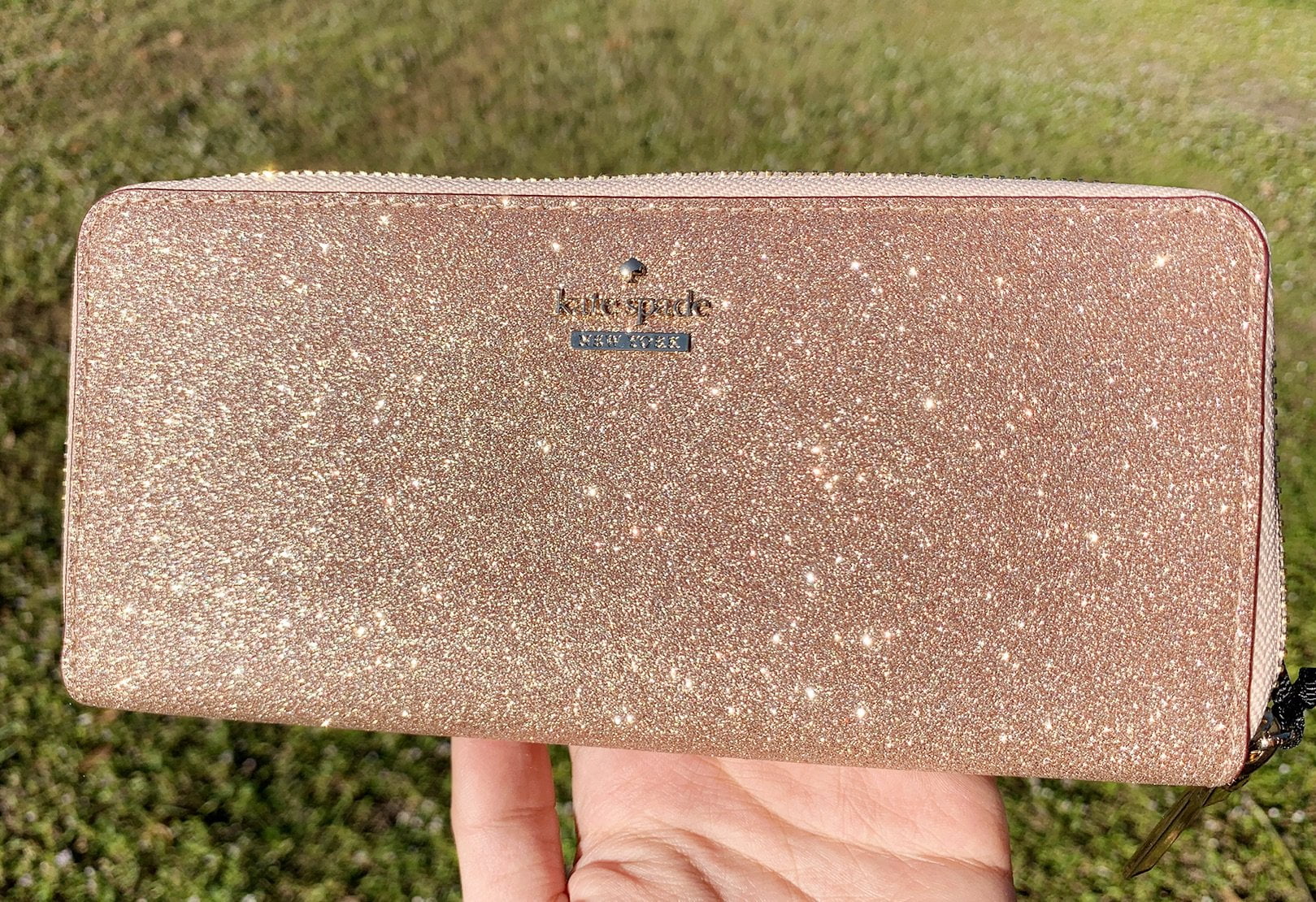 kate spade rose gold glitter purse