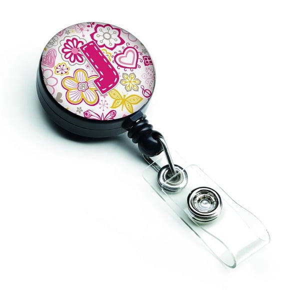 Caroline's Treasures CJ2005-JBR Lettre J Fleurs & Papillons Badge Rétractable Rose