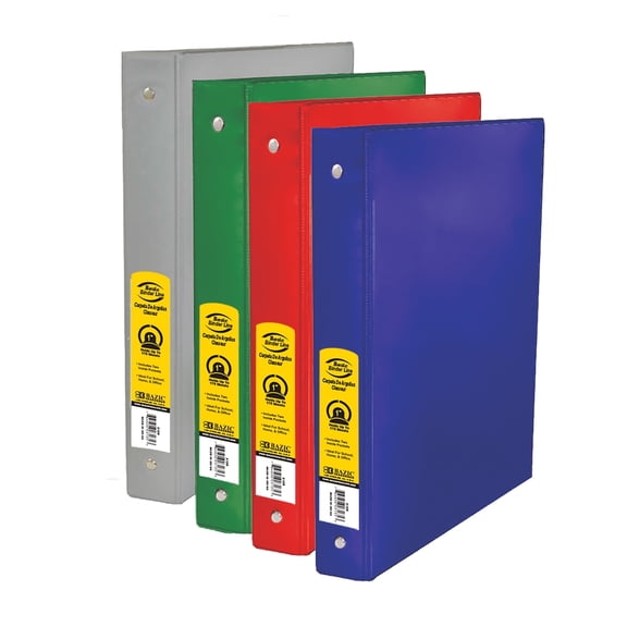 BAZIC 3 Ring Binder 1" Economy Binders Assorted Color, Hold 175 Sheets, 4-Count