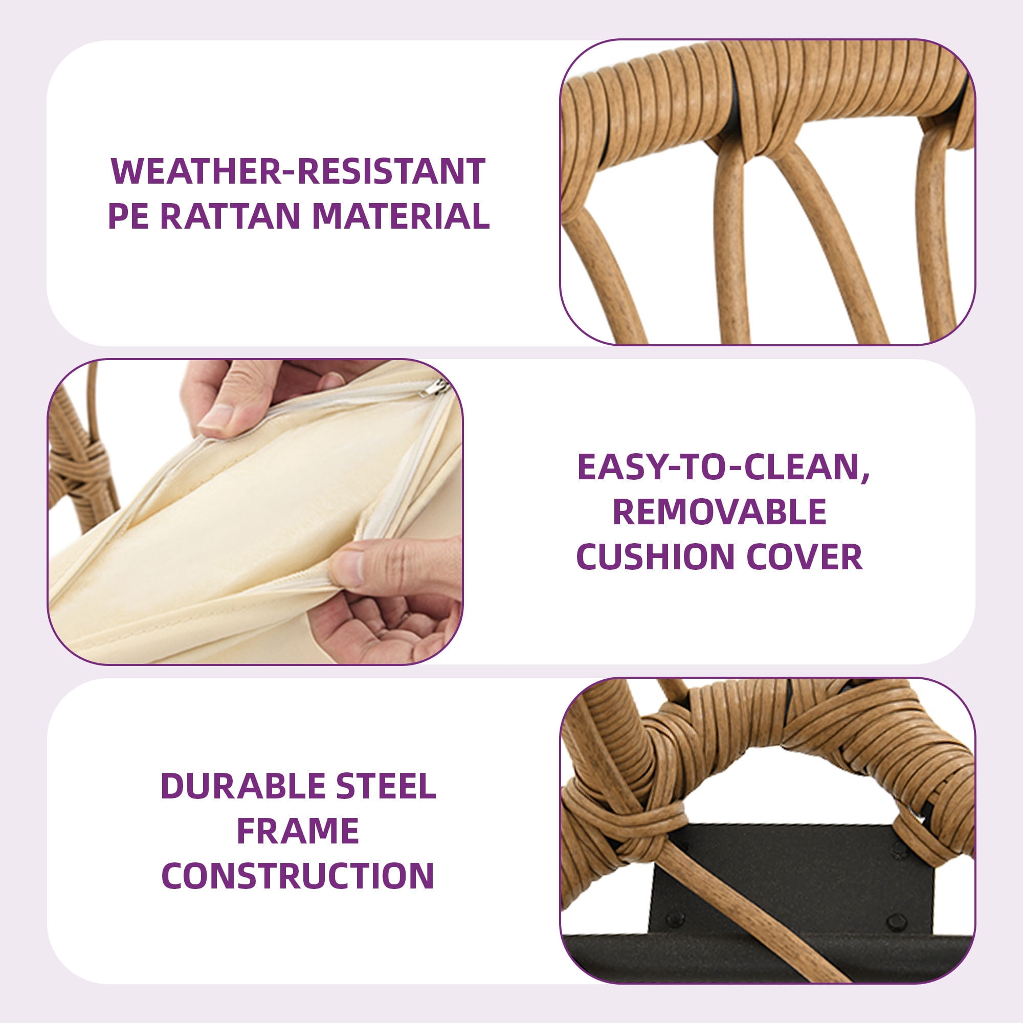 Uforic 4-Piece Rattan Wicker Dining Chairs, All-Weather Indoor Outdoor Patio Bistro Chairs with Cushion and Curved Back, Perfect for Garden Backyard Porch Poolside Restaurant, Beige