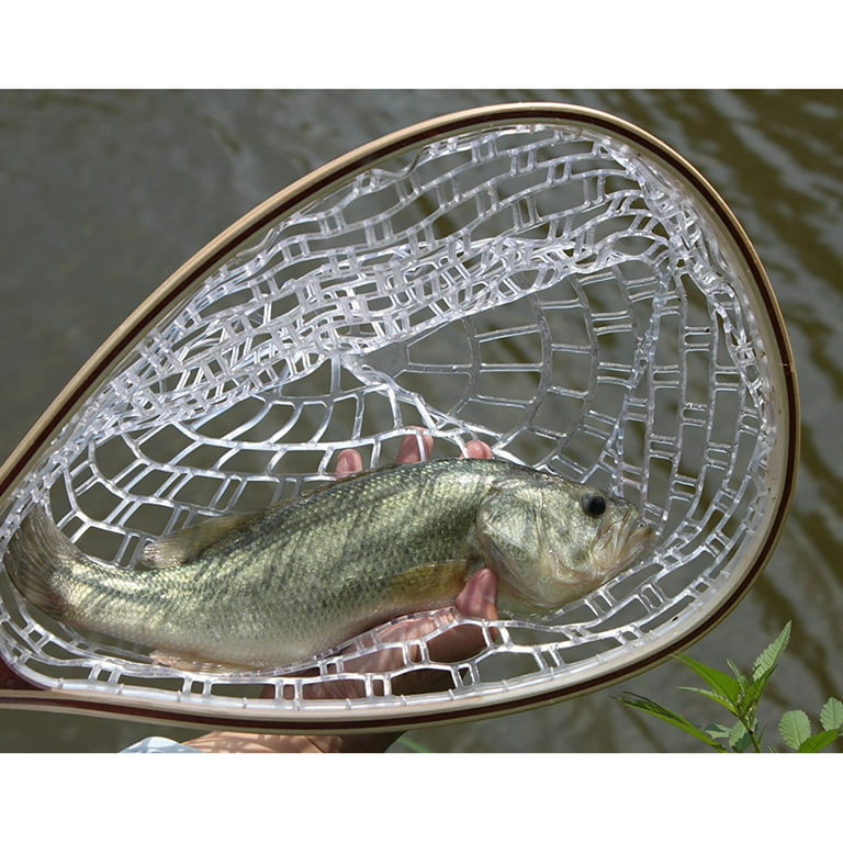 Fashionwu Fly Fishing Landing Net Trout Fishing Net, Soft Rubber Catch and Release Fish Net with Wooden Handle Frame, Gifts for Him